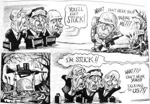 CaricatureBushChiracShroederPutinIrak_TheEconomist_2003-09-10