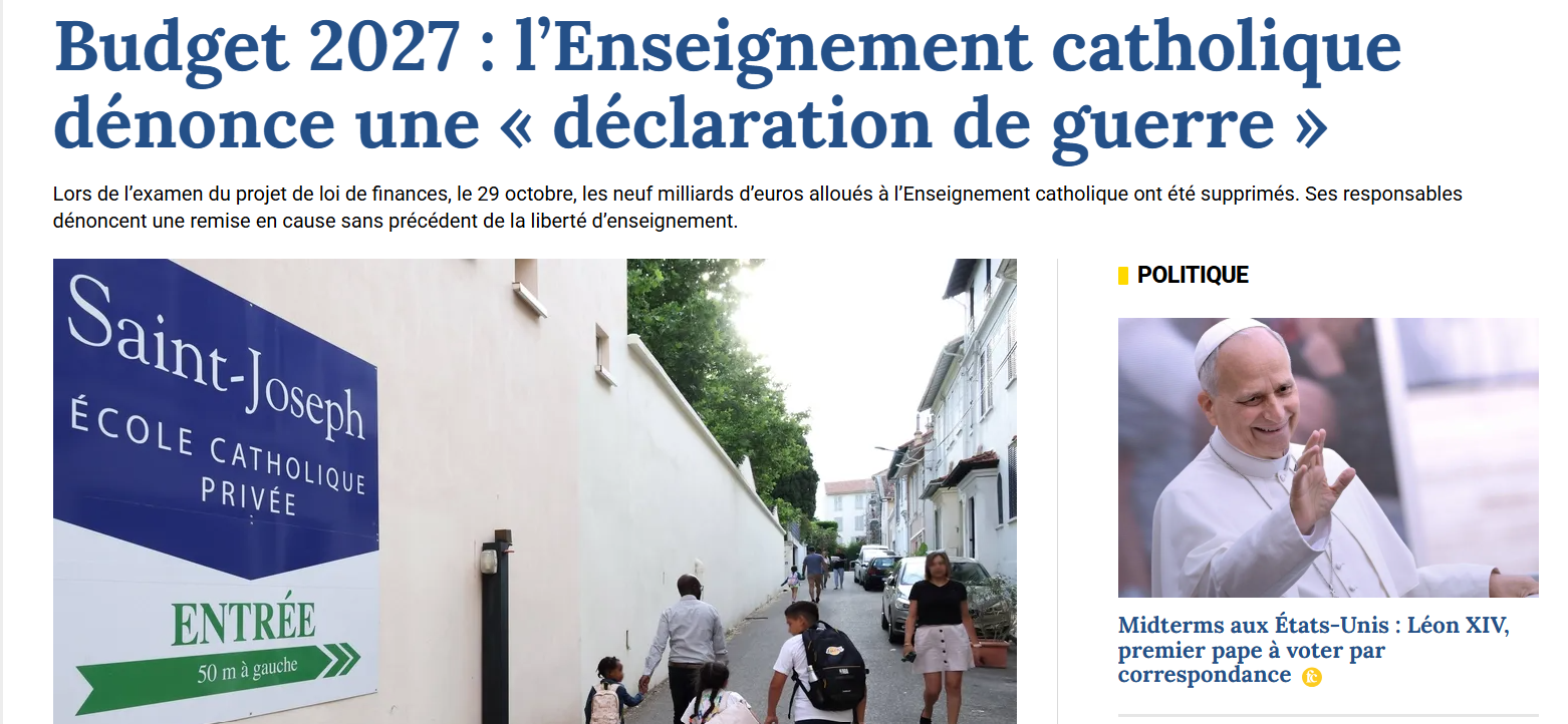 LFI, les socialistes et les écolos déclarent la guerre à l ‘enseignement privé sous contrat en supprimant en commission les crédits permettant de payer les enseignants